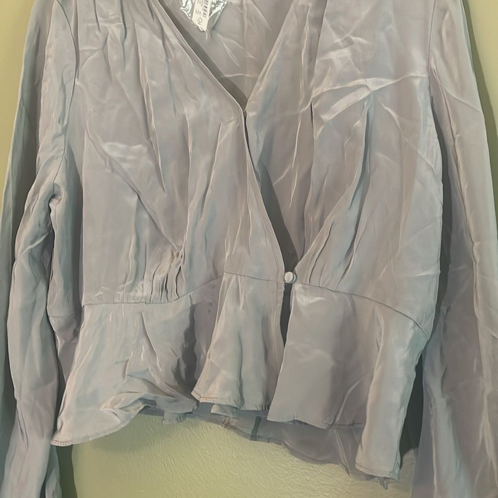 NWT Madewell Long Bell-Sleeve Wrap Top Faded River Blouse Blue Green Sz 14 - Picture 3 of 7
